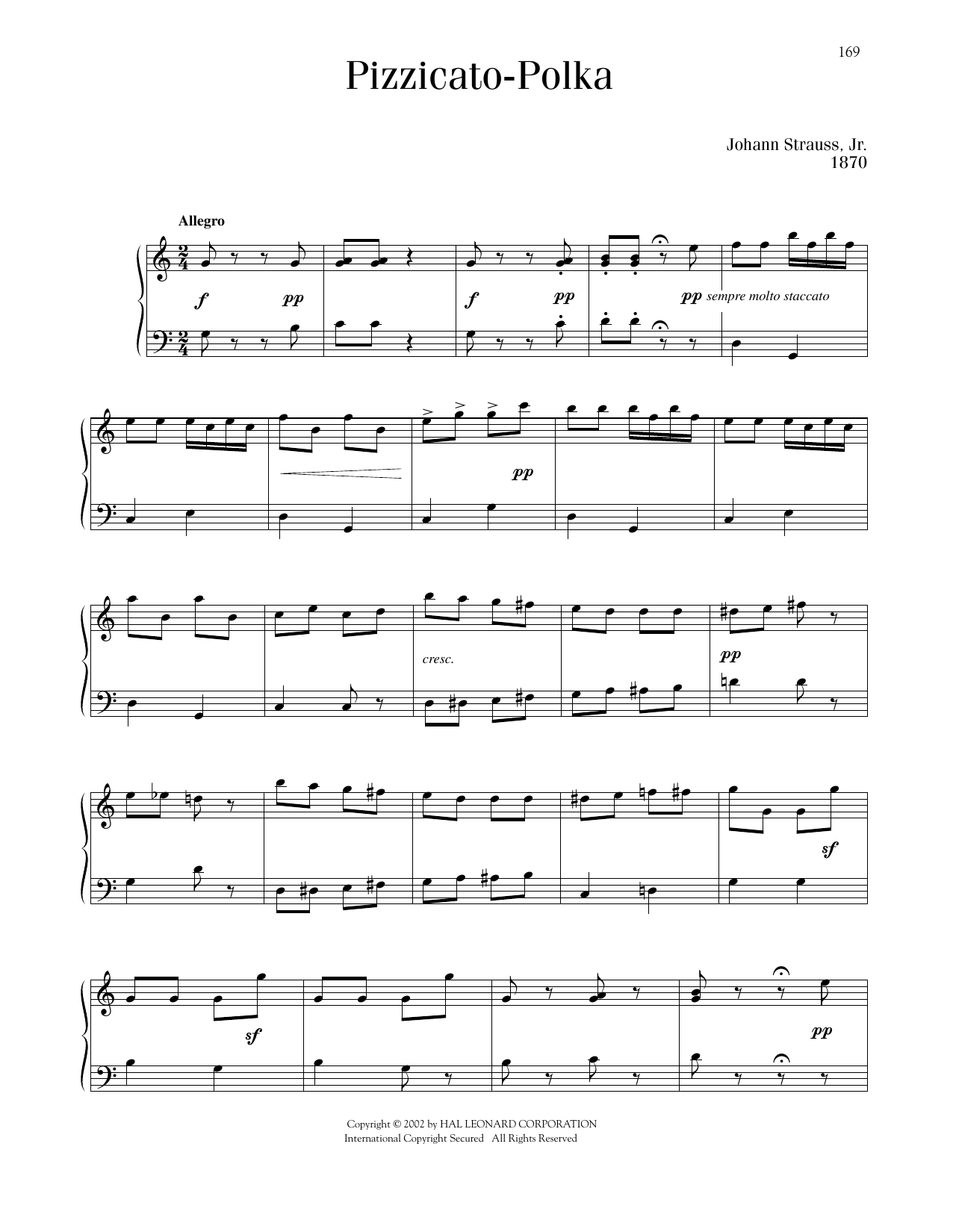 Johann Strauss Pizzicato Polka sheet music notes and chords arranged for Piano Solo