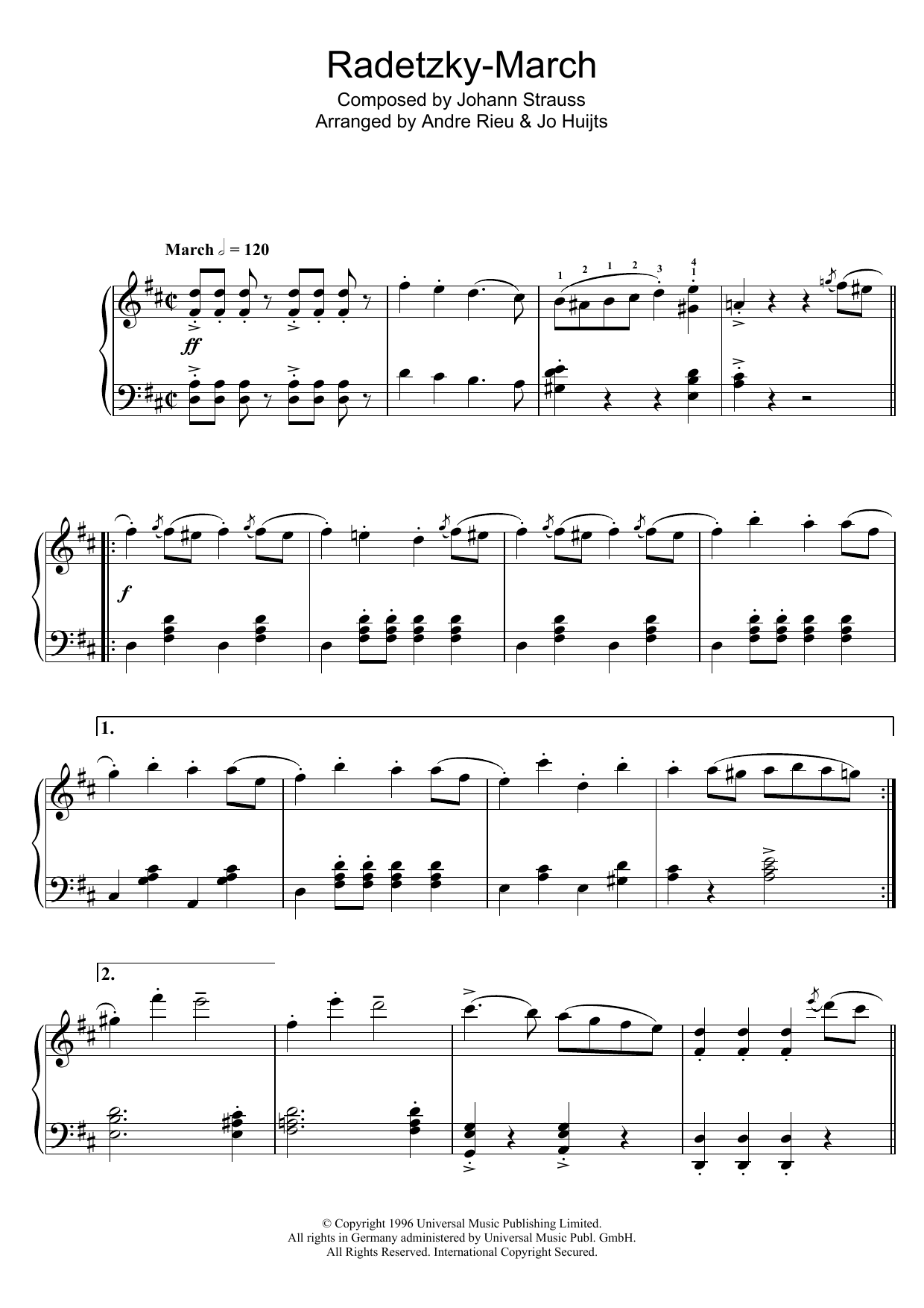 Johann Strauss Radetsky sheet music notes and chords arranged for Piano Solo