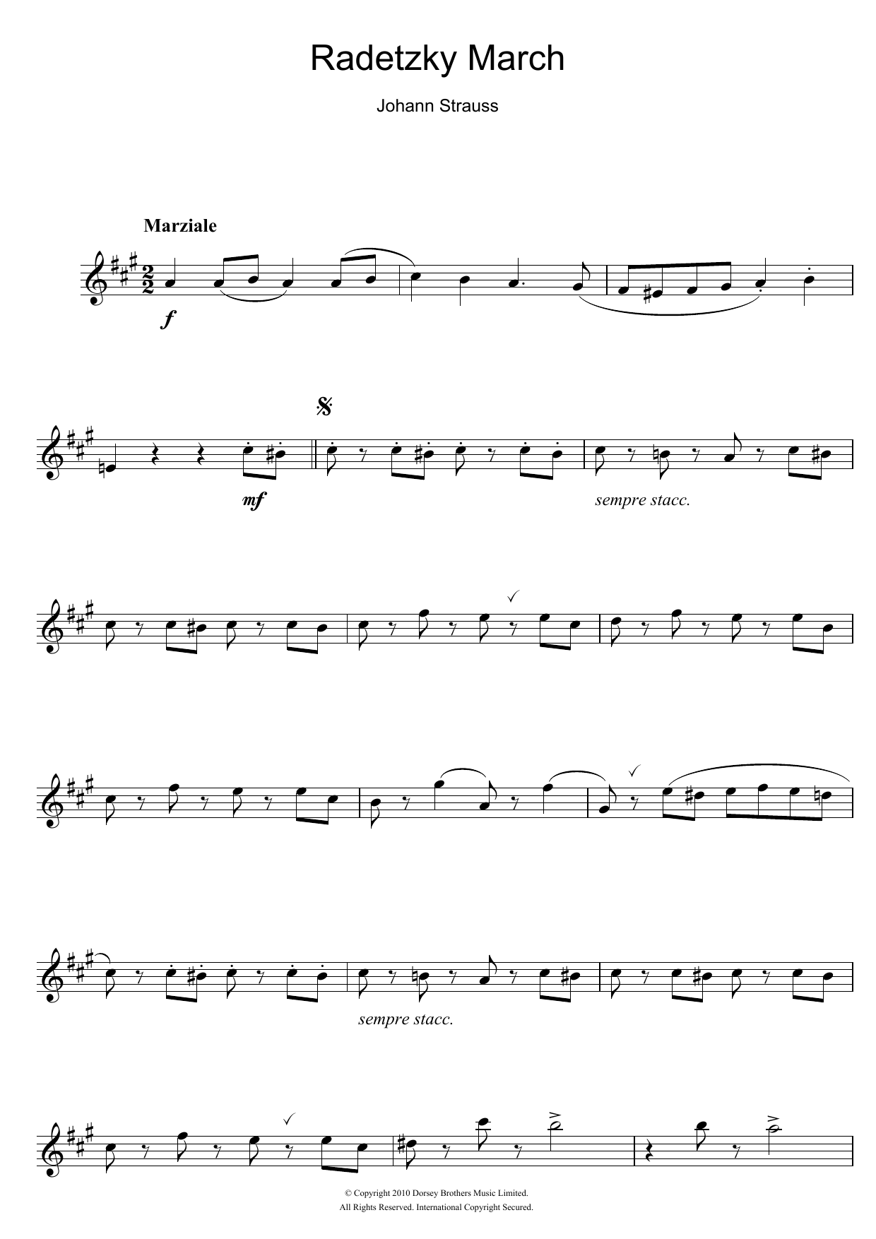 Johann Strauss Radetzky March Op. 228 sheet music notes and chords arranged for Alto Sax Solo