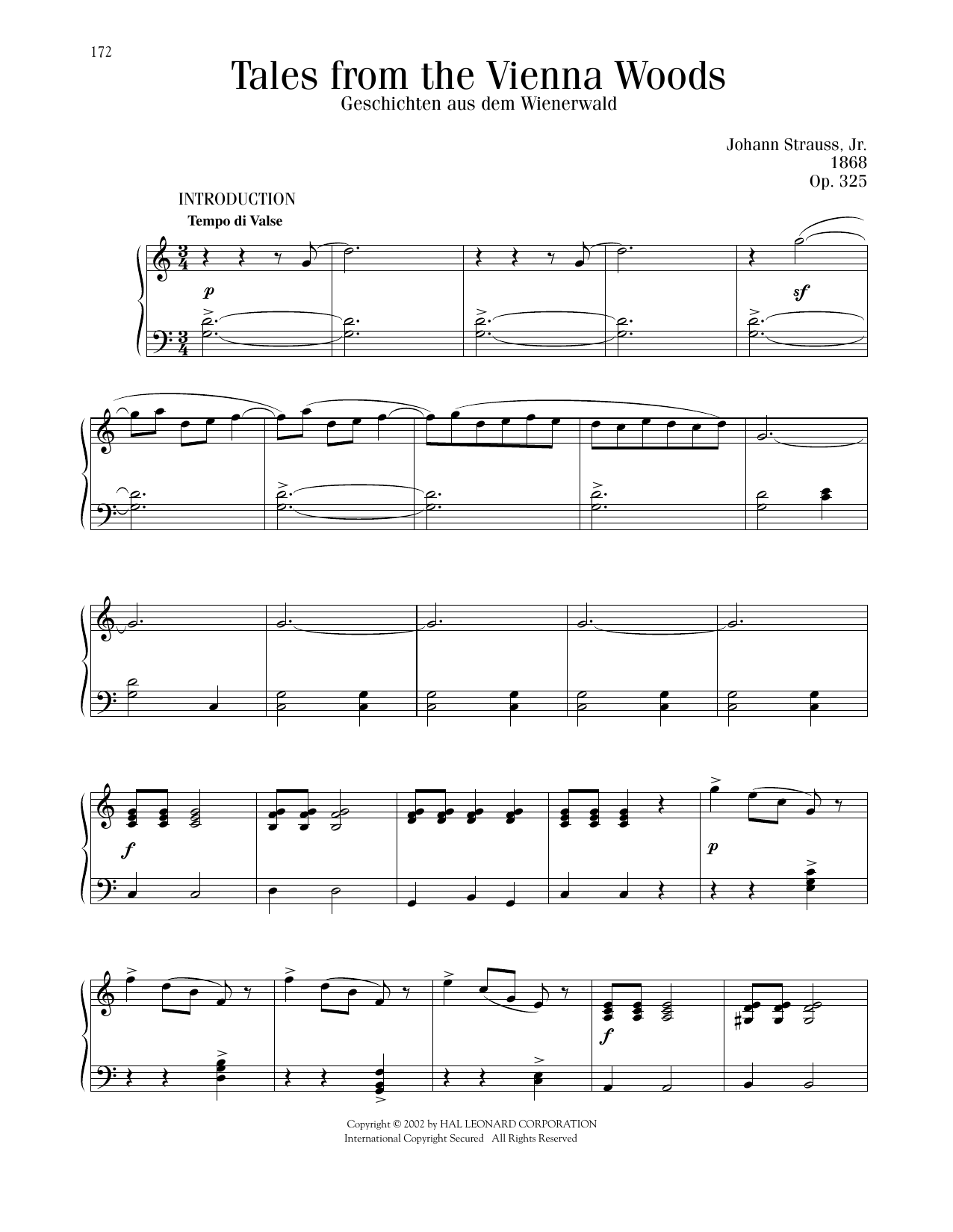 Johann Strauss Tales From The Vienna Woods sheet music notes and chords arranged for Piano Solo