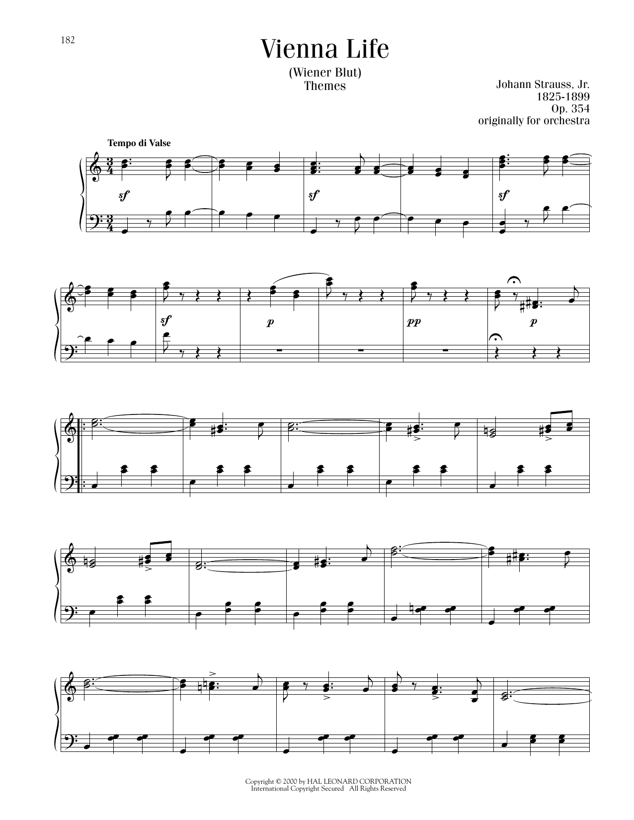 Johann Strauss Vienna Life, Op. 354 sheet music notes and chords arranged for Piano Solo