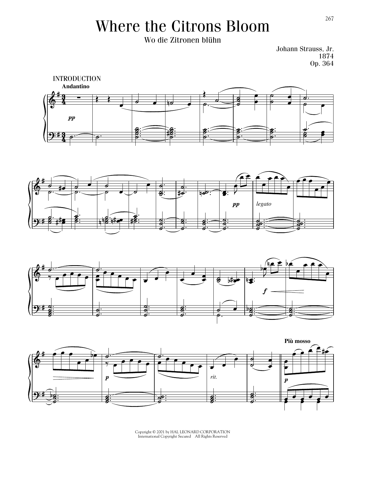 Johann Strauss Where The Citrons Bloom, Op. 364 sheet music notes and chords arranged for Piano Solo