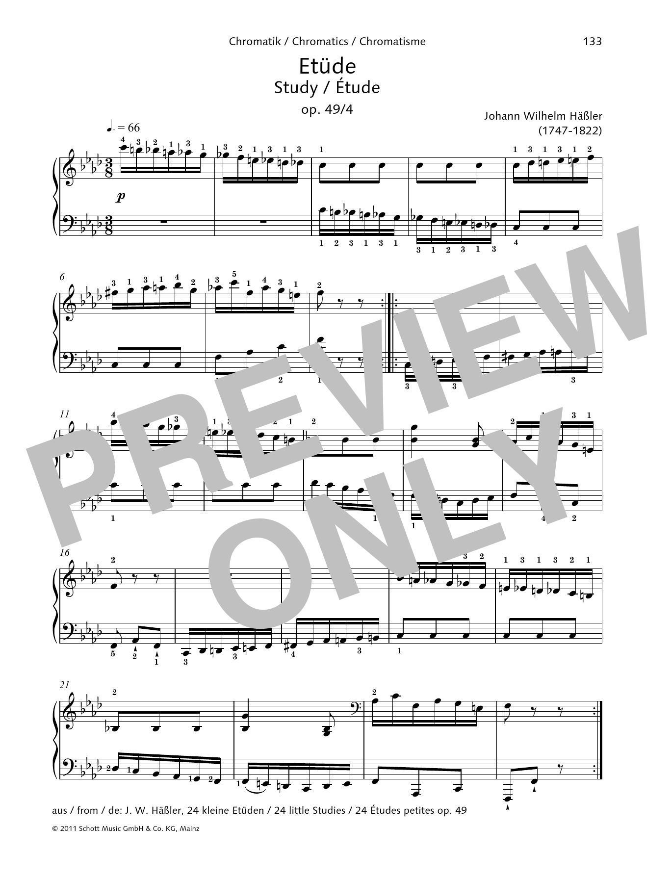 Johann Wilhelm Hässler Study sheet music notes and chords arranged for Piano Solo