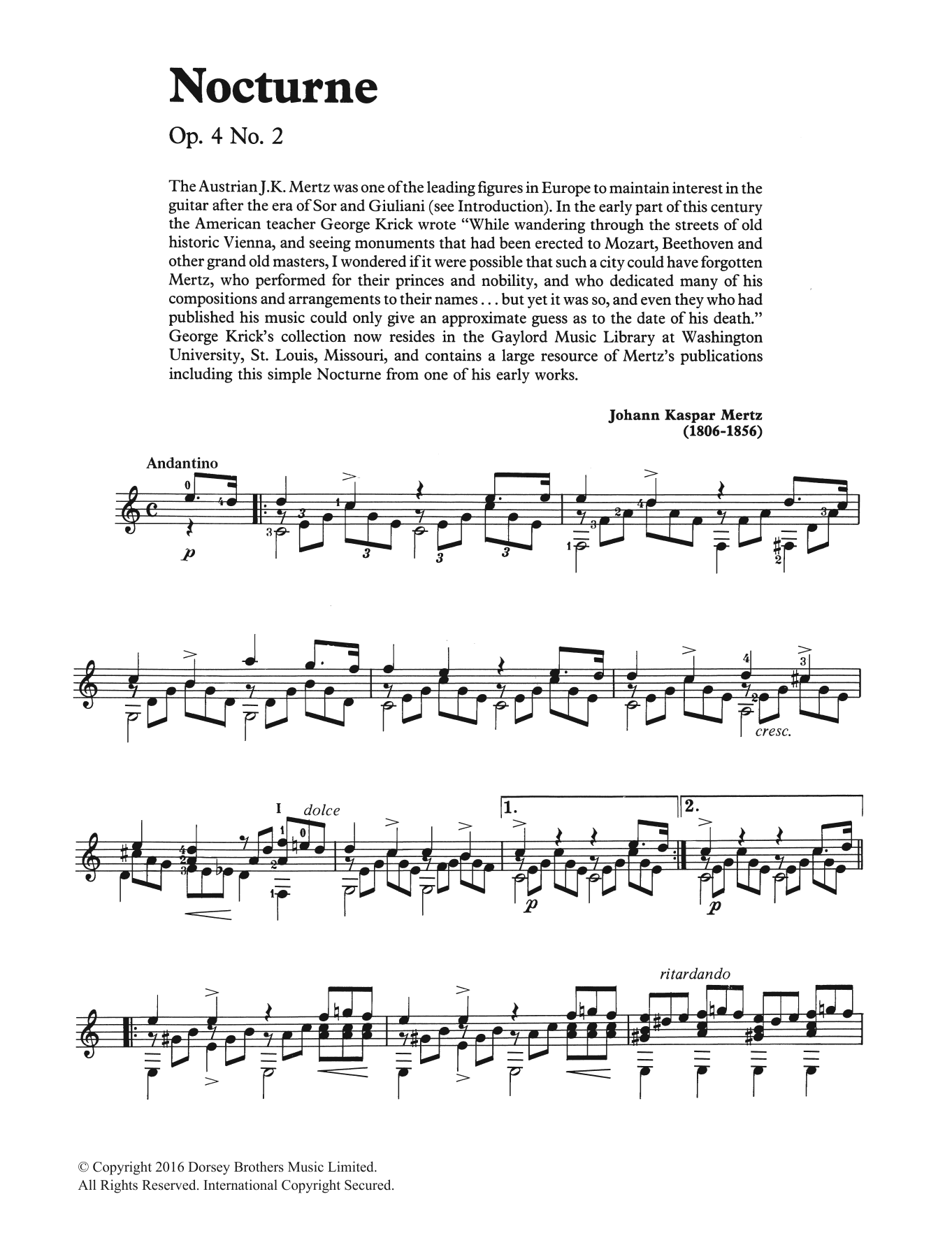 Johann Kaspar Mertz Nocturne sheet music notes and chords arranged for Easy Guitar