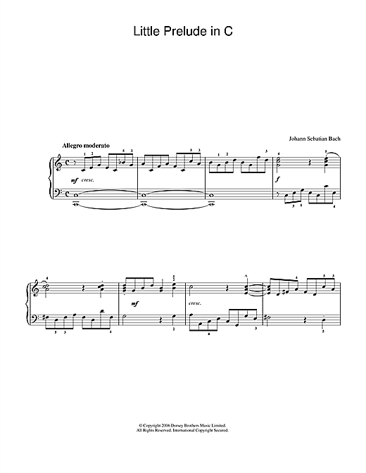 Johann Sebastian Bach Little Prelude In C sheet music notes and chords arranged for Beginner Piano