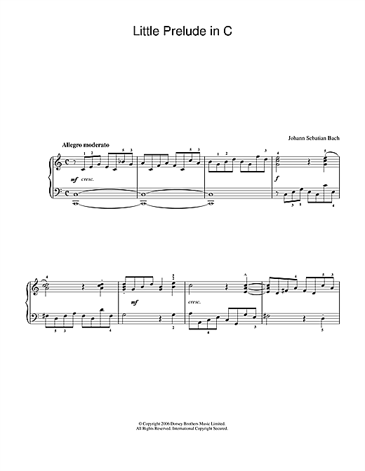 Johann Sebastian Bach Little Prelude In C sheet music notes and chords arranged for Beginner Piano (Abridged)