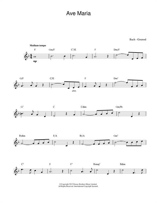 Johann Sebastian Bach and Charles Gounod Ave Maria sheet music notes and chords. Download Printable PDF.