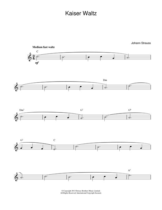 Johann Strauss II Kaiser Waltz sheet music notes and chords. Download Printable PDF.