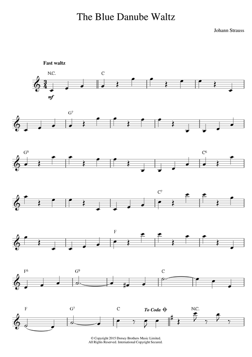 Johann Strauss II The Blue Danube Waltz sheet music notes and chords. Download Printable PDF.