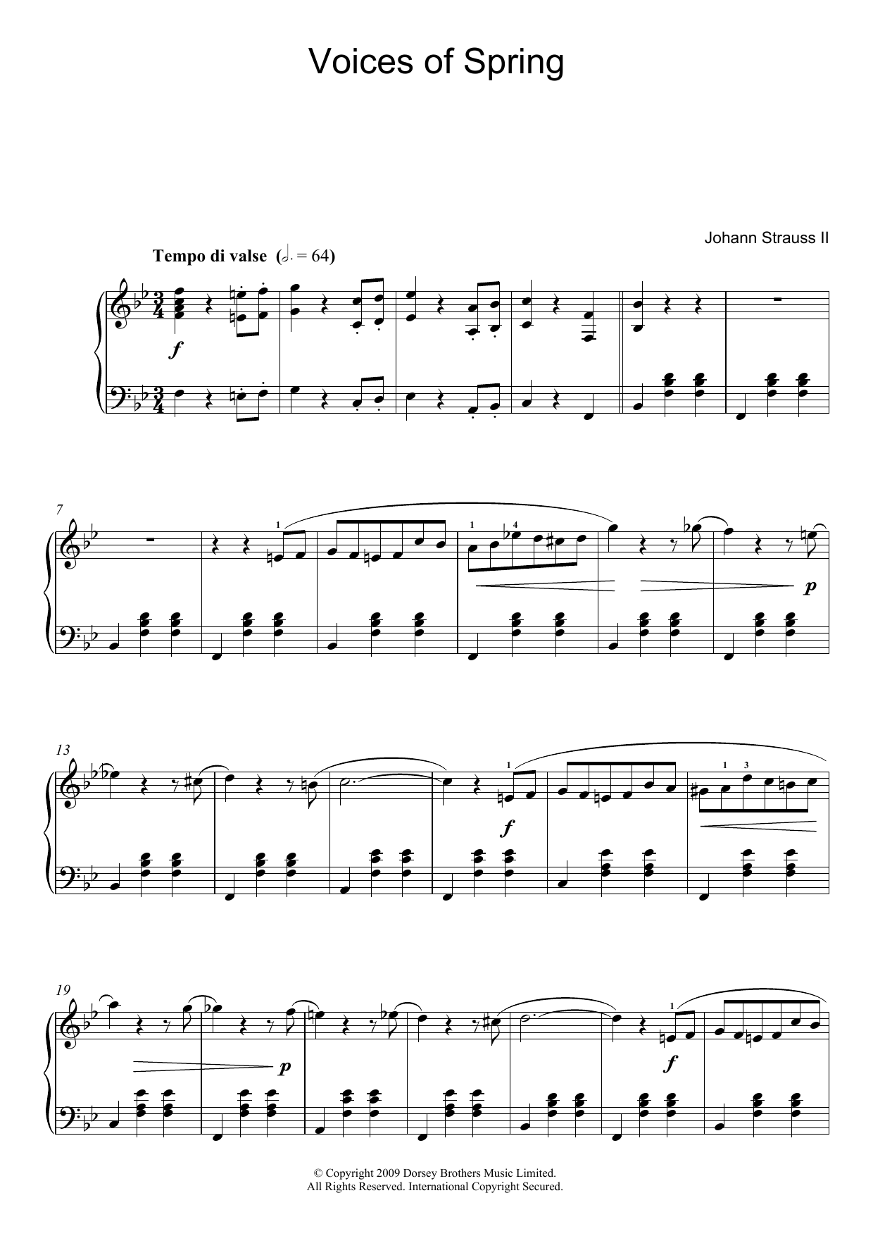 Johann Strauss II Waltz: Voices Of Spring sheet music notes and chords arranged for Piano Solo