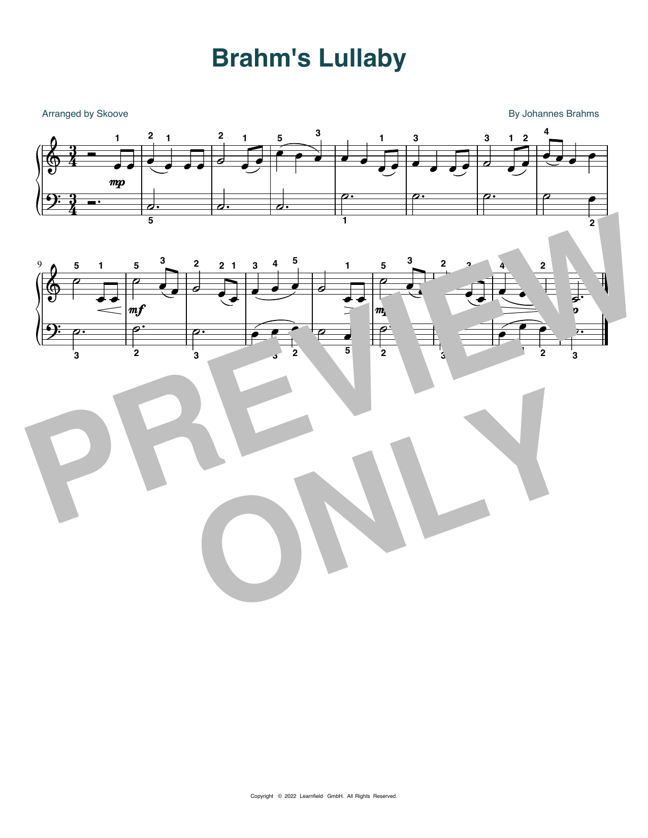 Johannes Brahms Brahms' Lullaby (arr. Skoove) sheet music notes and chords arranged for Beginner Piano (Abridged)