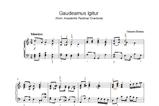 Johannes Brahms Gaudeamus Igitur (from Academic Festival Overture) sheet music notes and chords arranged for Piano Solo