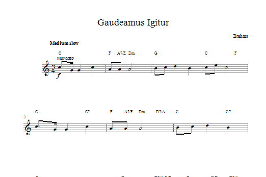 Johannes Brahms Gaudeamus Igitur sheet music notes and chords arranged for Alto Sax Solo