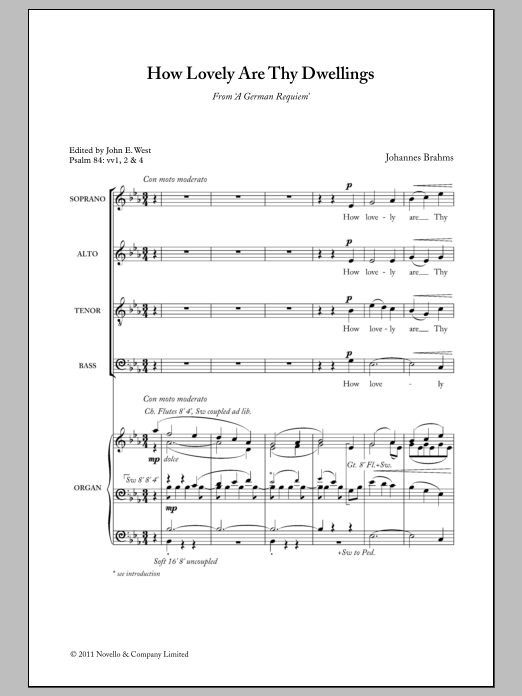 Johannes Brahms How Lovely Are Thy Dwellings sheet music notes and chords arranged for SATB Choir