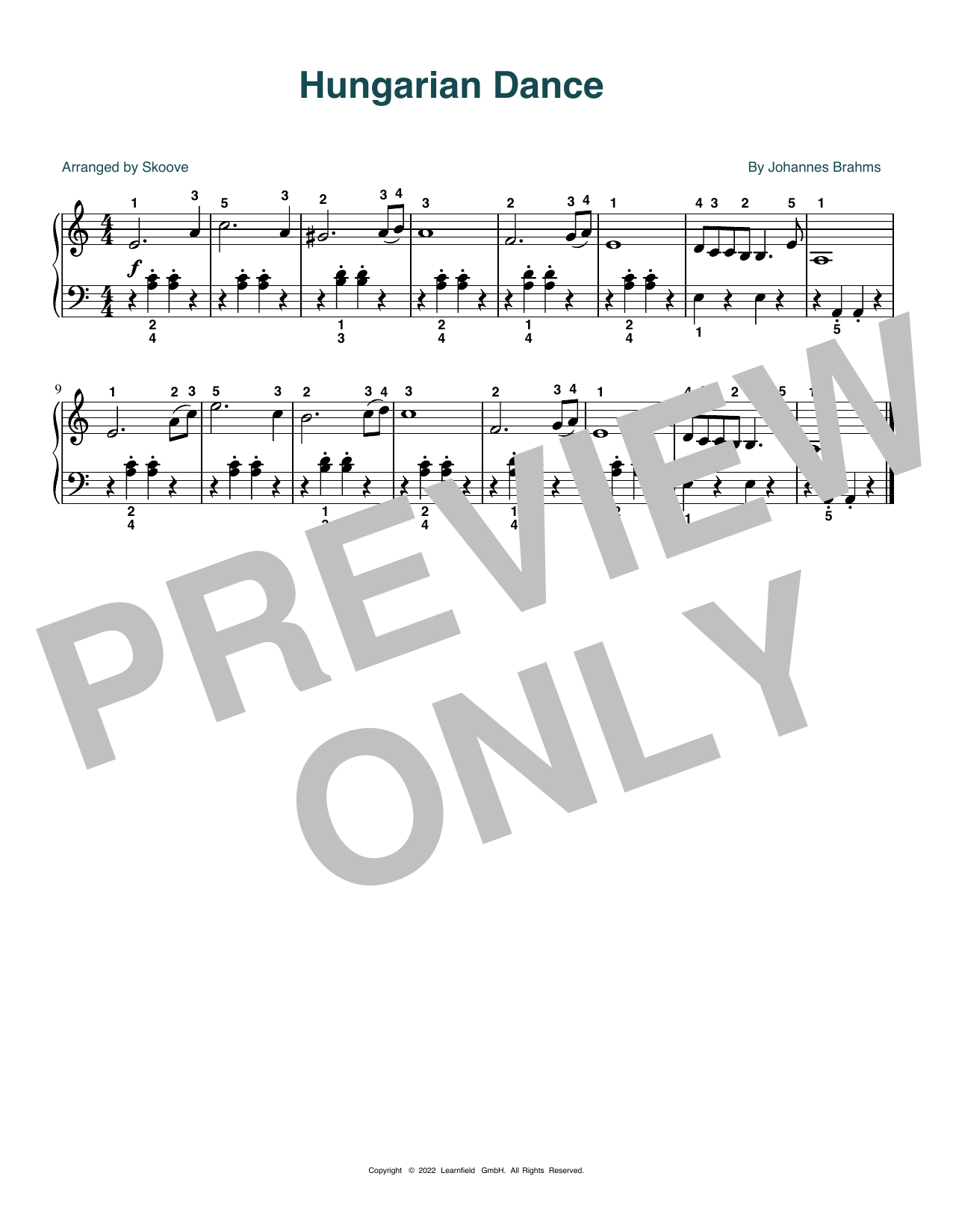 Johannes Brahms Hungarian Dance (arr. Skoove) sheet music notes and chords arranged for Beginner Piano (Abridged)