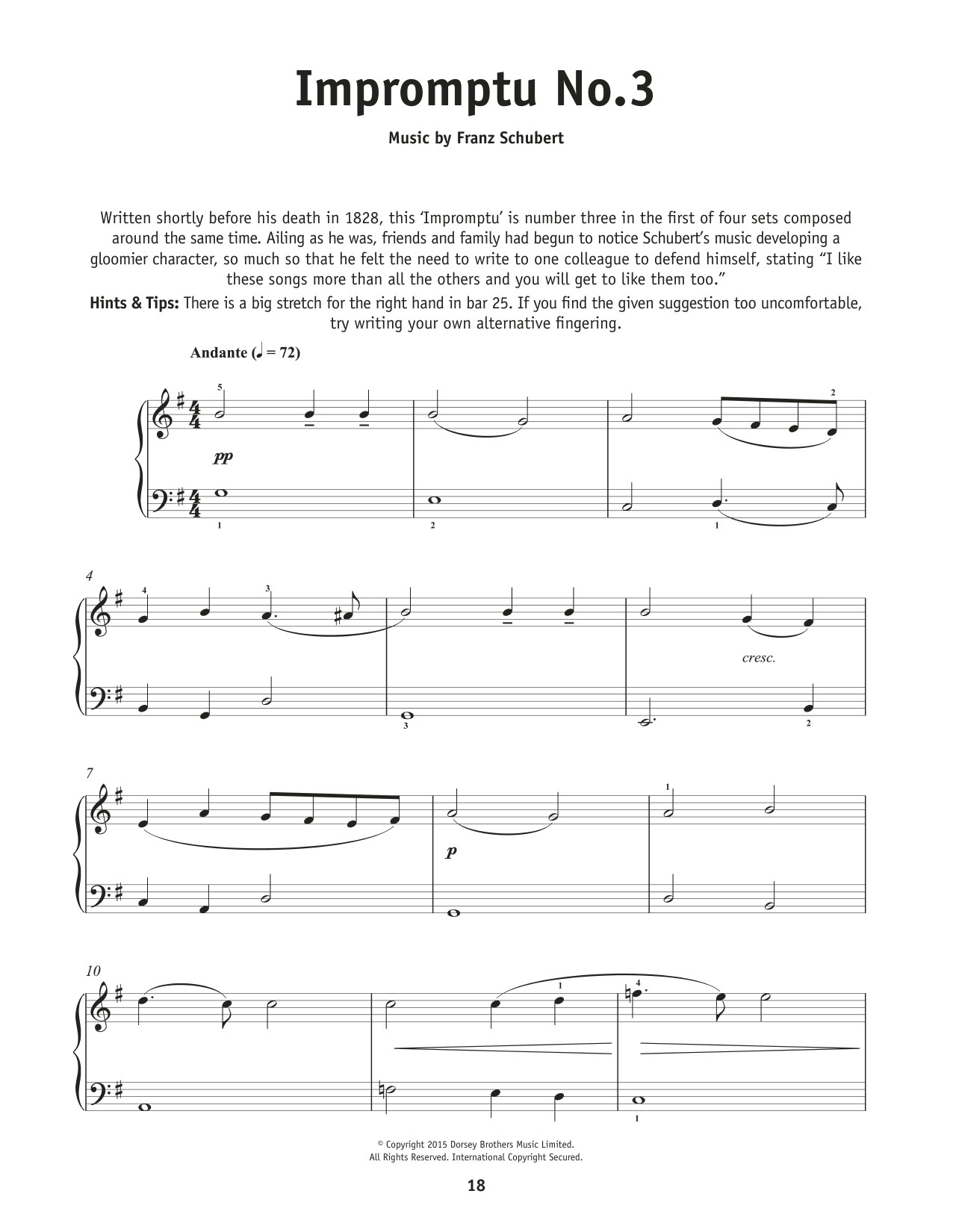 Johannes Brahms Impromptu By Franz Schubert, Op. 90, No. 2, Left Hand Study sheet music notes and chords arranged for Really Easy Piano