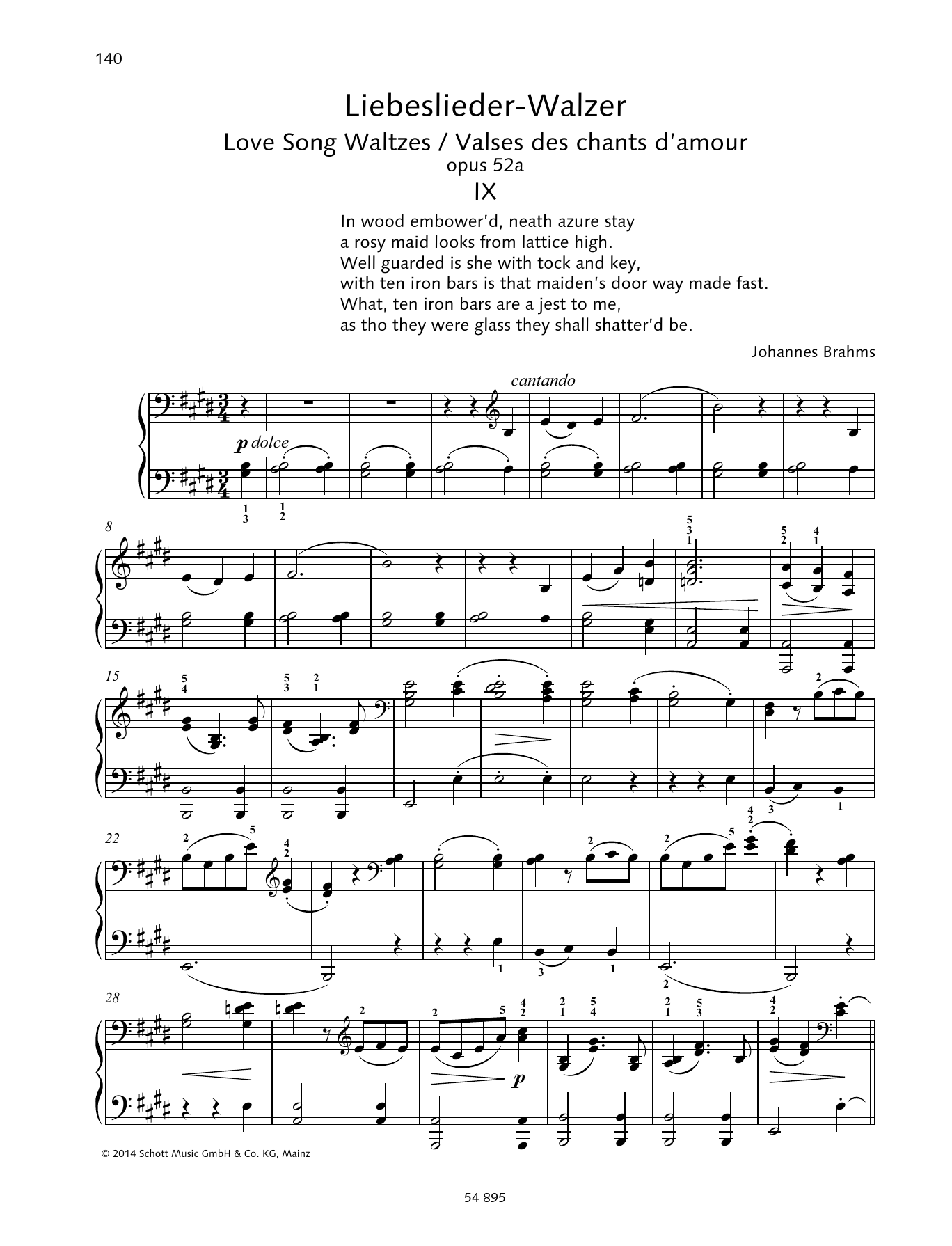 Johannes Brahms Love Song Waltzes sheet music notes and chords arranged for Piano Duet