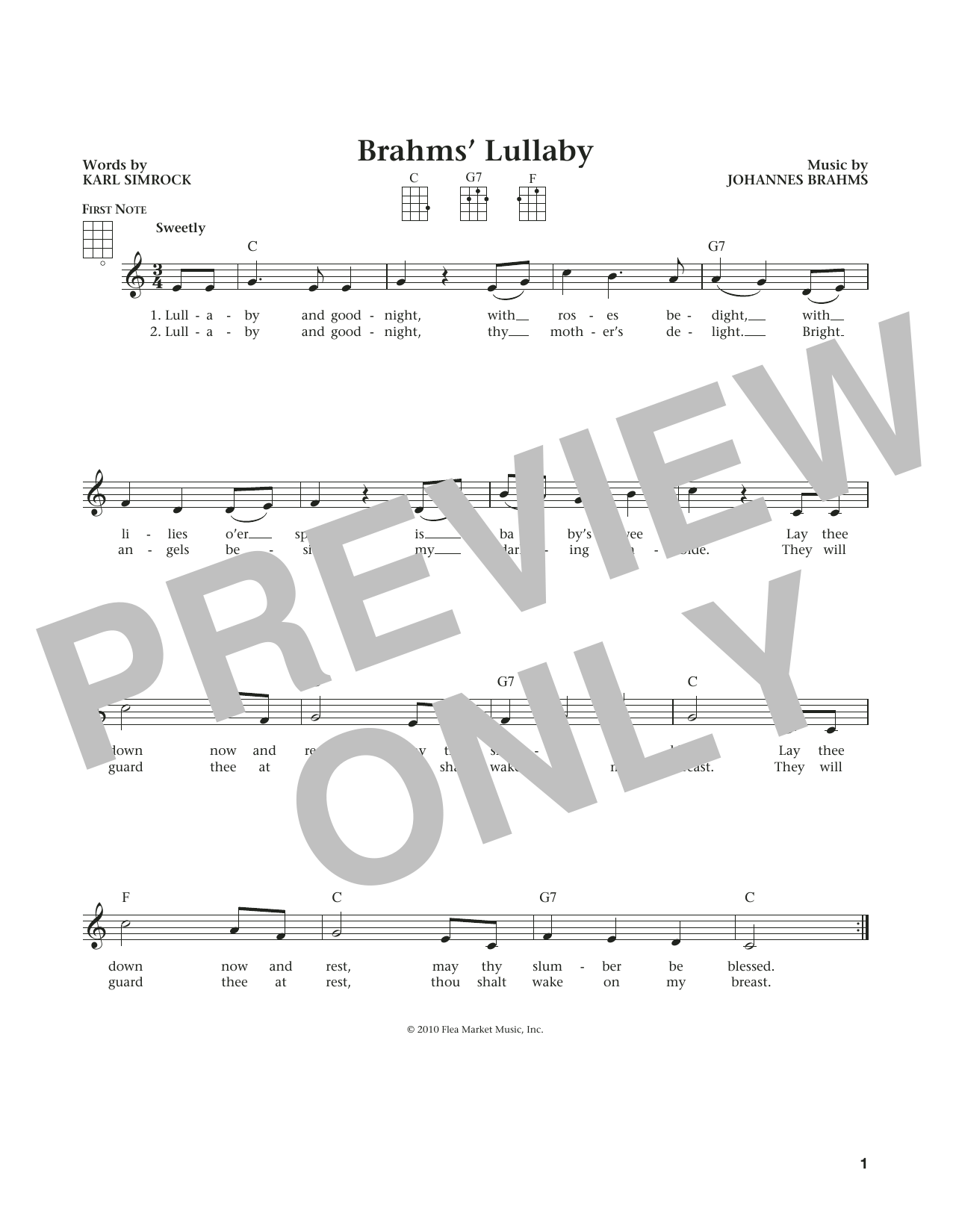 Johannes Brahms Lullaby (Cradle Song) (from The Daily Ukulele) (arr. Liz and Jim Beloff) sheet music notes and chords arranged for Ukulele