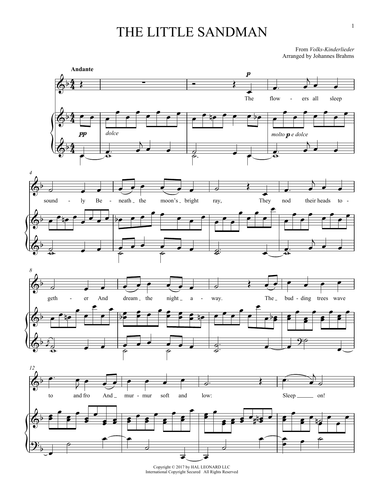 Johannes Brahms Sandmannchen (The Little Sandman), WoO 31, No. 4 sheet music notes and chords arranged for Piano & Vocal