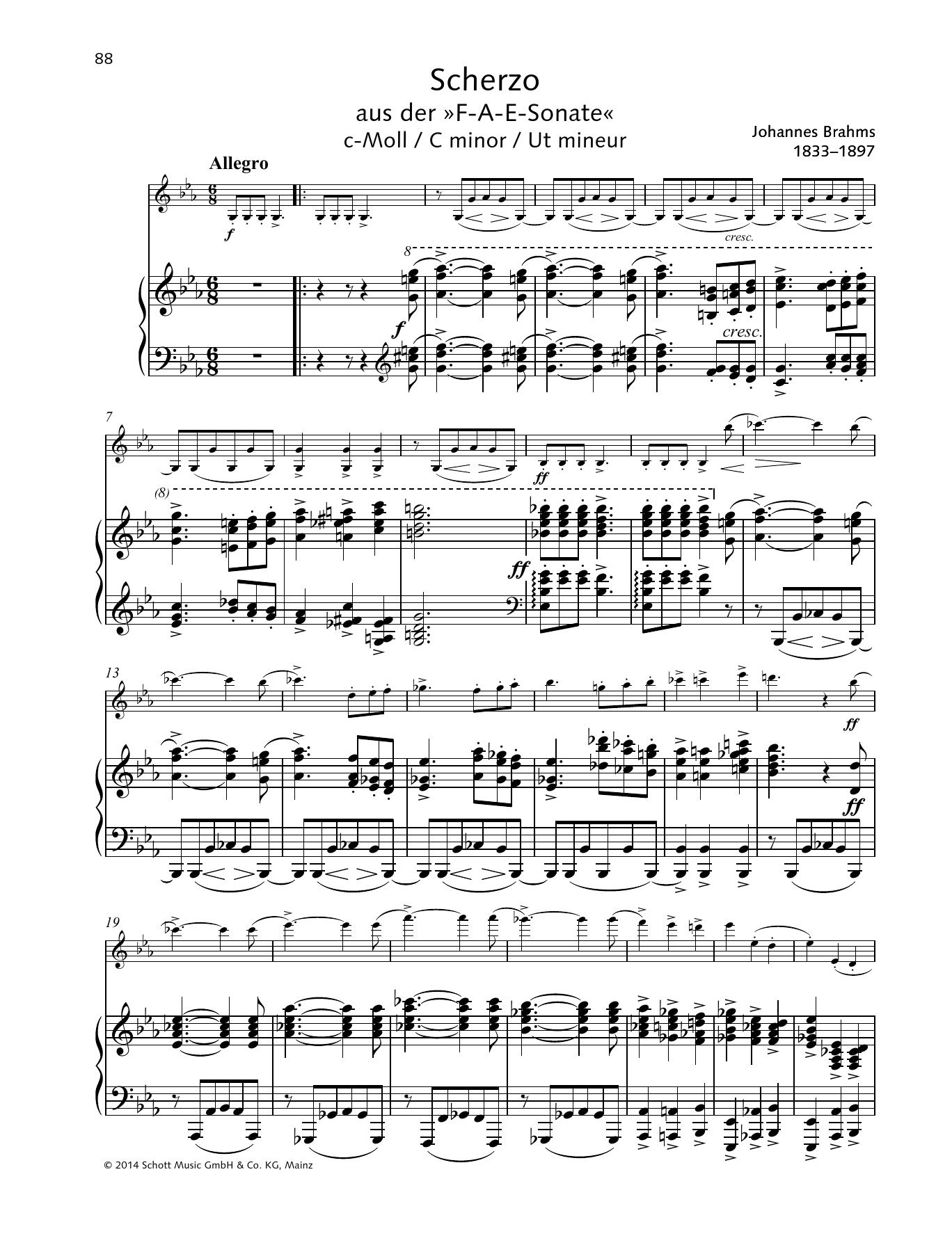 Johannes Brahms Scherzo sheet music notes and chords arranged for String Solo