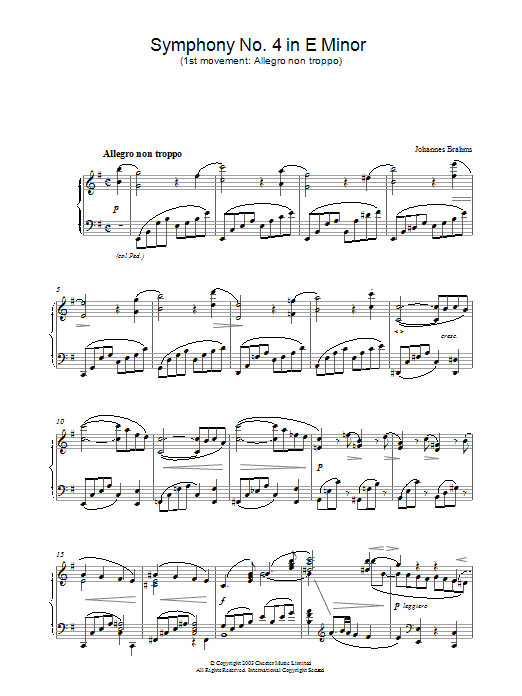 Johannes Brahms Symphony No. 4 in E Minor (1st movement: Allegro non troppo) sheet music notes and chords arranged for Piano Solo