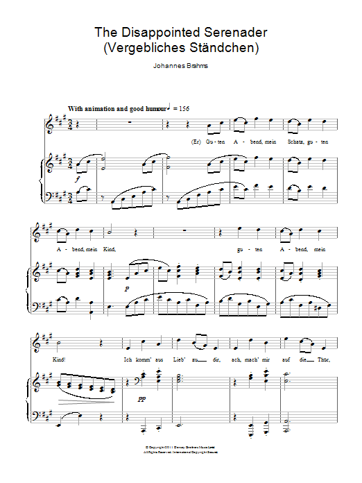 Johannes Brahms The Disappointed Serenader sheet music notes and chords arranged for Piano & Vocal