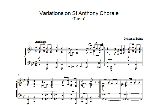Johannes Brahms Variations on St Anthony Chorale (Theme) sheet music notes and chords arranged for Piano Solo