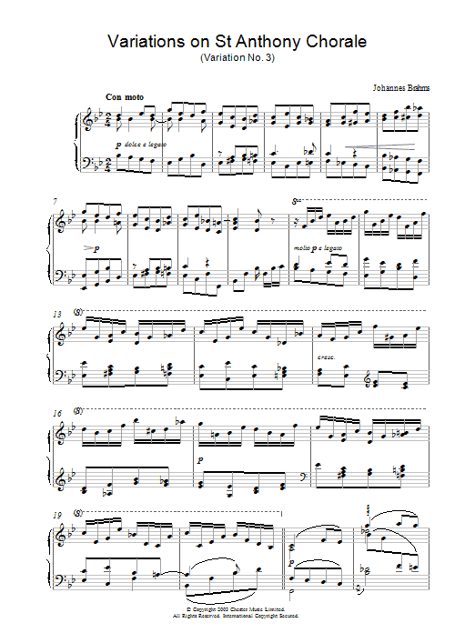 Johannes Brahms Variations on St Anthony Chorale (Variation No. 3) sheet music notes and chords arranged for Piano Solo