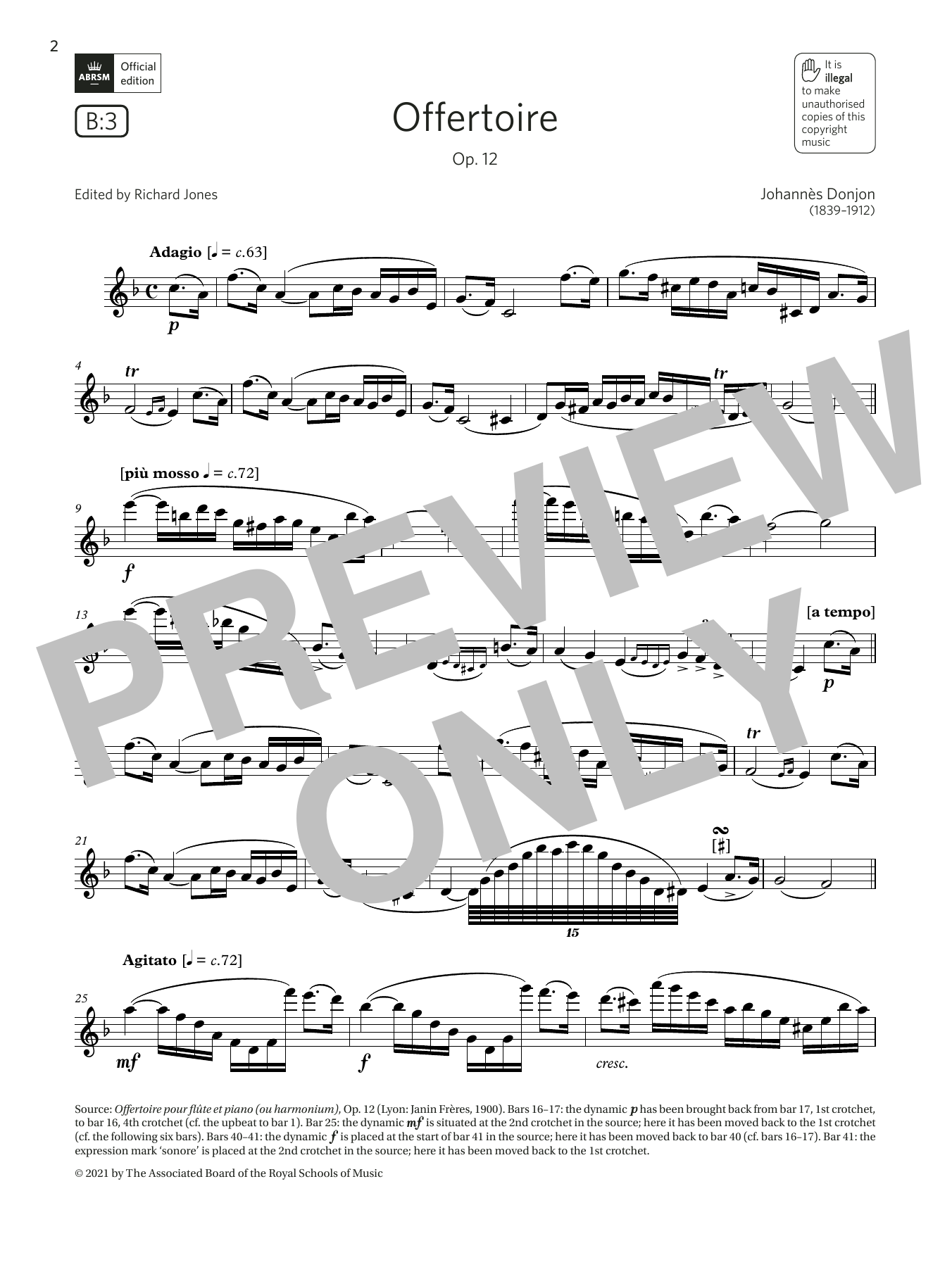 Johannes Donjon Offertoire, Op. 12 (Grade 7 List B3 from the ABRSM Flute syllabus from 2022) sheet music notes and chords arranged for Flute Solo