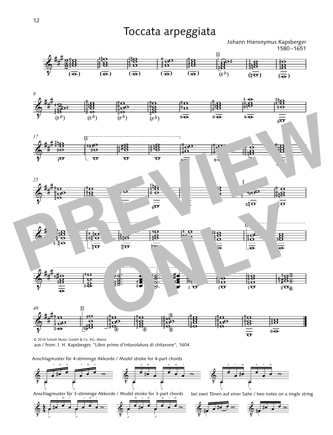 Johannes Hieronymus von Kapsberger Toccata arpeggiata sheet music notes and chords arranged for Solo Guitar
