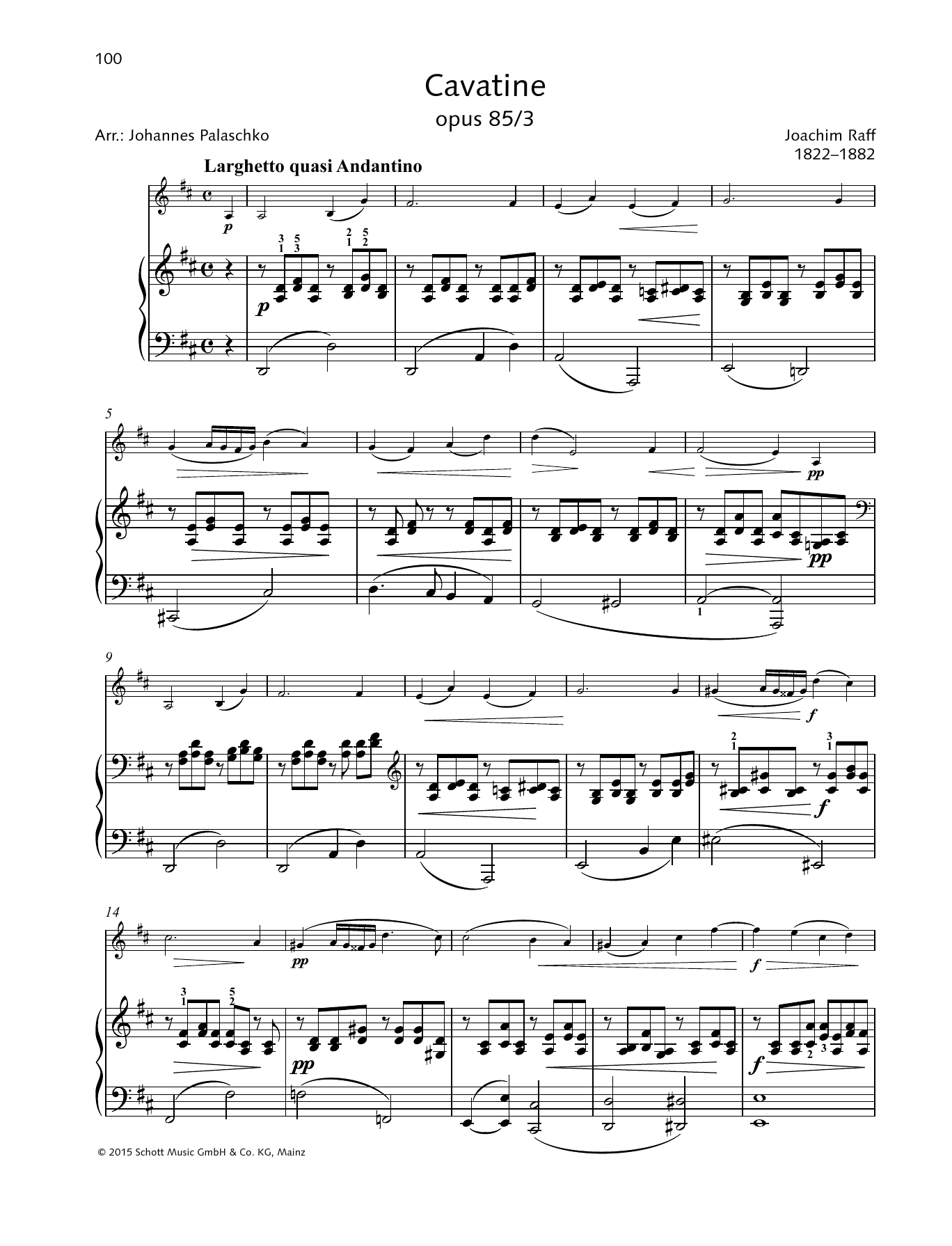 Johannes Palaschko Cavatine sheet music notes and chords arranged for String Solo
