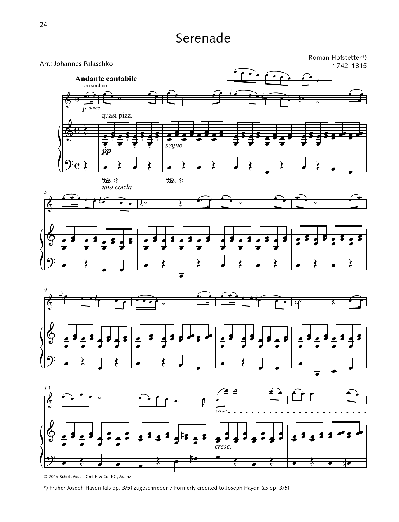 Johannes Palaschko Serenade sheet music notes and chords arranged for String Solo