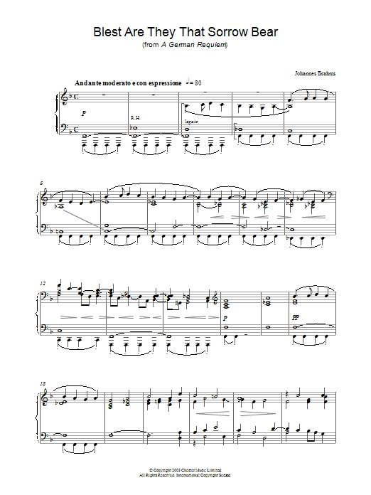 Johannes Brahms Blest Are They That Sorrow Bear (from A German Requiem) sheet music notes and chords. Download Printable PDF.