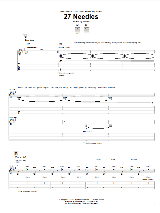 John 5 27 Needles sheet music notes and chords arranged for Guitar Tab