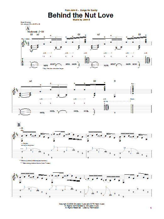 John 5 Behind The Nut Love sheet music notes and chords arranged for Guitar Tab