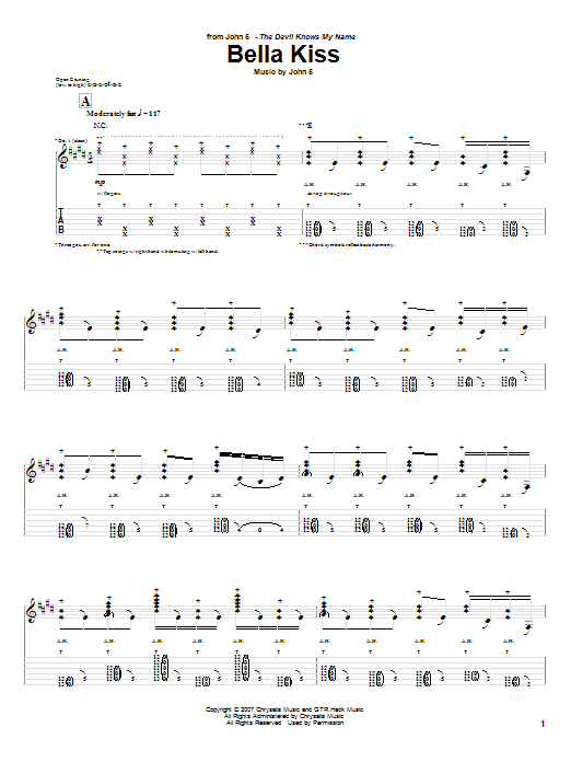 John 5 Bella Kiss sheet music notes and chords arranged for Guitar Tab