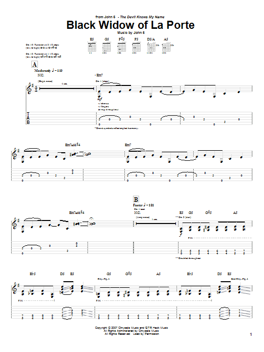John 5 Black Widow Of La Porte sheet music notes and chords arranged for Guitar Tab
