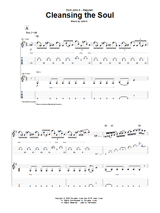 John 5 Cleansing The Soul sheet music notes and chords arranged for Guitar Tab