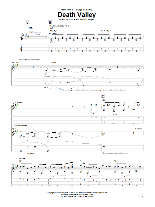John 5 Death Valley sheet music notes and chords arranged for Guitar Tab