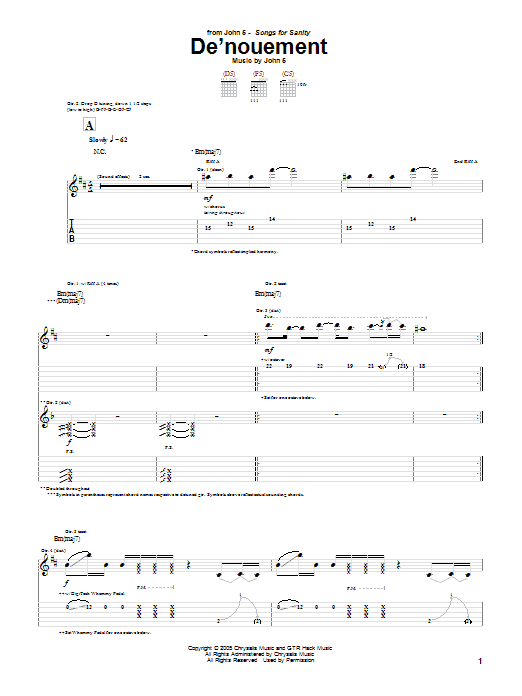 John 5 De'nouement sheet music notes and chords arranged for Guitar Tab
