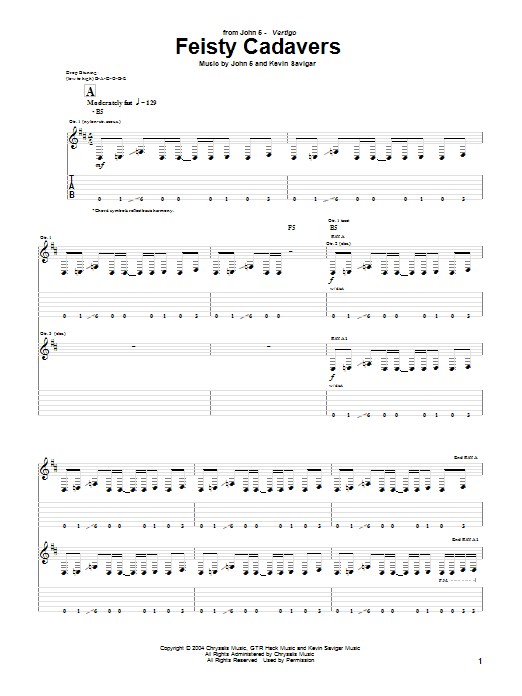 John 5 Feisty Cadavers sheet music notes and chords arranged for Guitar Tab