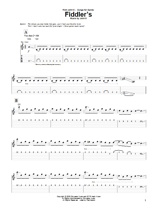 John 5 Fiddler's sheet music notes and chords arranged for Guitar Tab