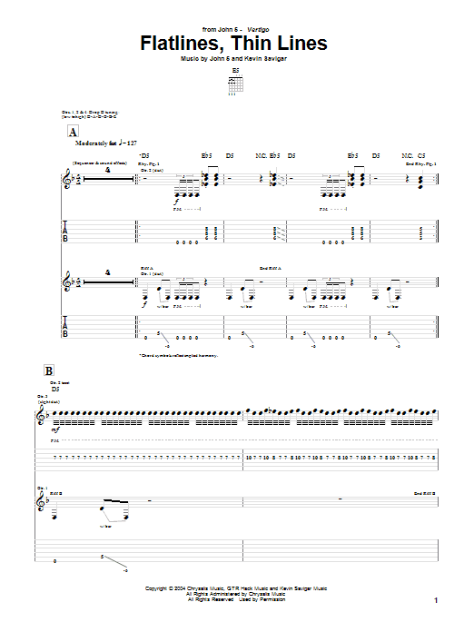 John 5 Flatlines, Thin Lines sheet music notes and chords arranged for Guitar Tab