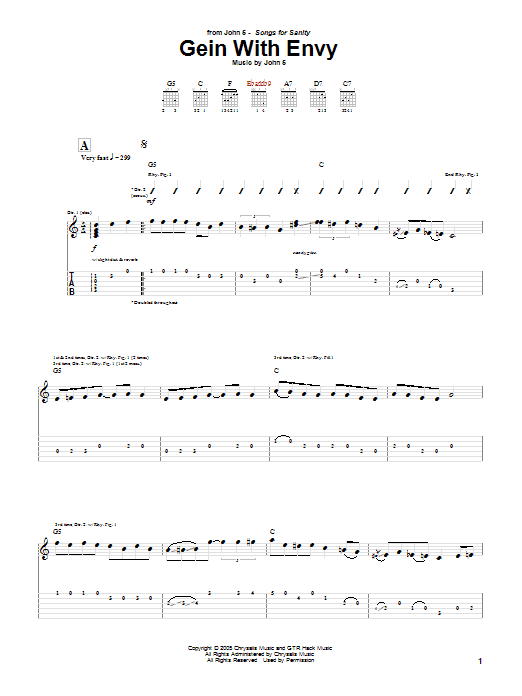 John 5 Gein With Envy sheet music notes and chords arranged for Guitar Tab