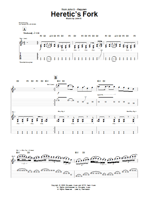 John 5 Heretic's Fork sheet music notes and chords arranged for Guitar Tab
