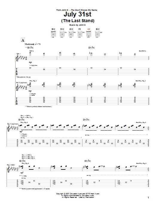 John 5 July 31st (The Last Stand) sheet music notes and chords arranged for Guitar Tab