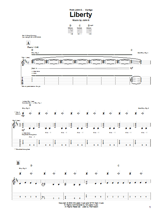 John 5 Liberty sheet music notes and chords arranged for Guitar Tab