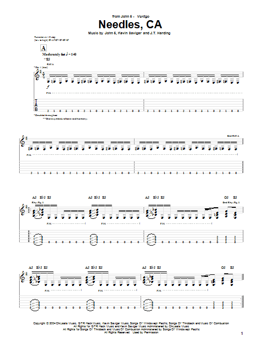 John 5 Needles, CA sheet music notes and chords arranged for Guitar Tab