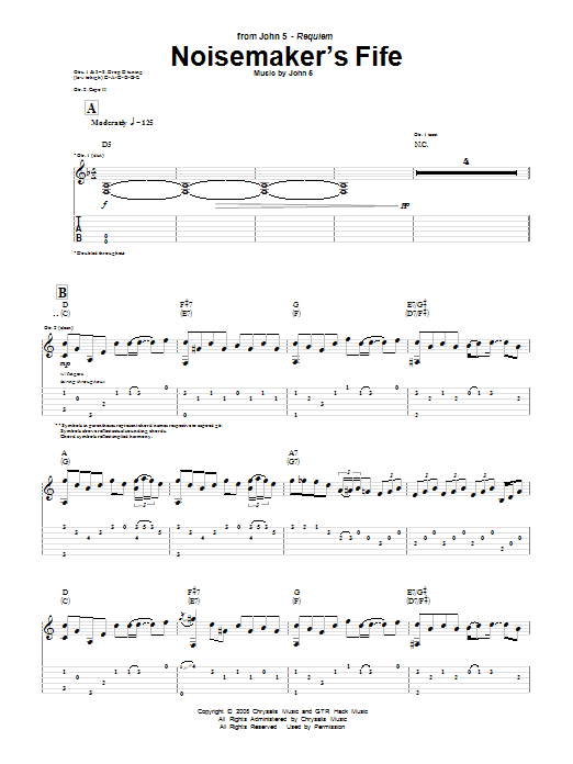 John 5 Noisemaker's Fife sheet music notes and chords arranged for Guitar Tab