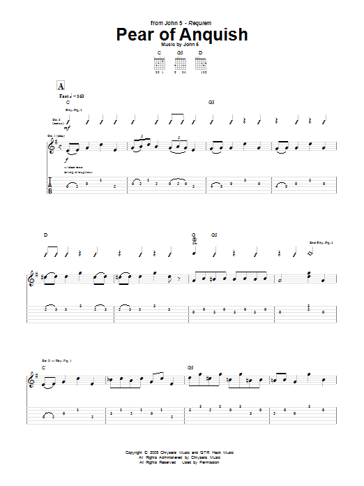John 5 Pear Of Anquish sheet music notes and chords arranged for Guitar Tab
